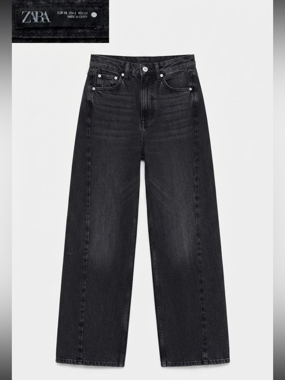 Zara Black Wash Barrel Wide Leg Denim High Waisted Jeans Size  US 2 / EUR 34